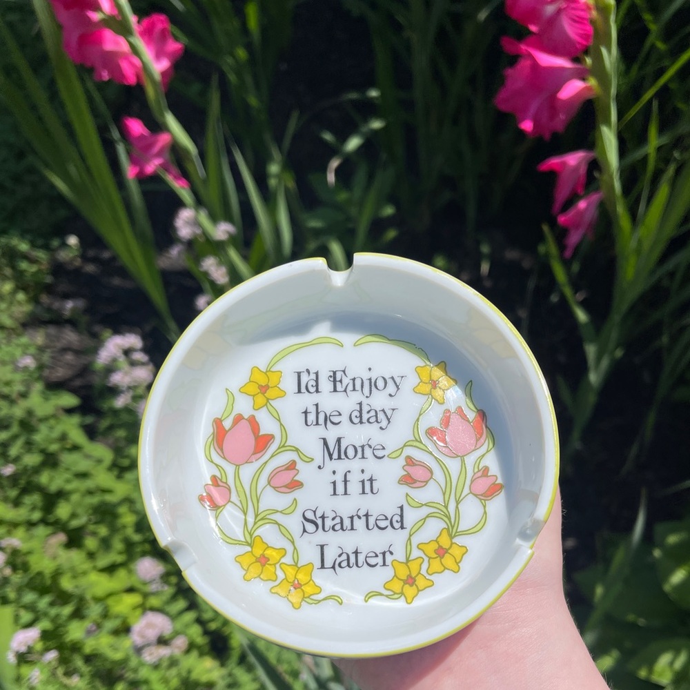 1970’s Vintage Floral Ceramic Ashtray with Quote